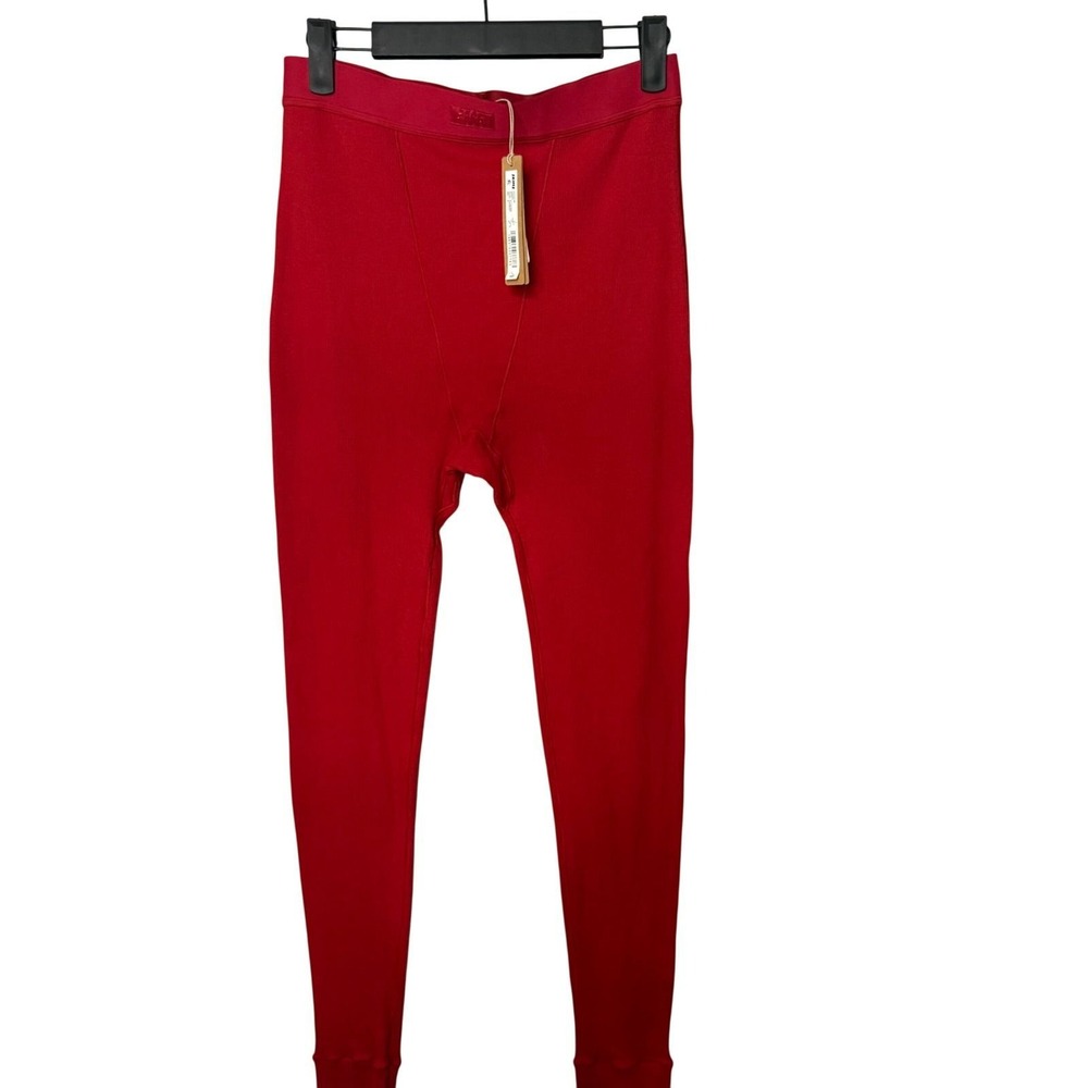 NEW SKIMS Cotton Rib Legging Cherry Soda Red High Waisted Loungewear Size Medium